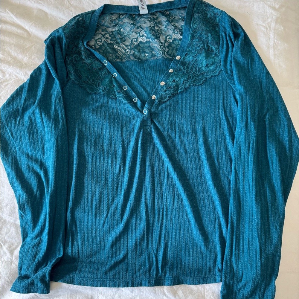 Adore Me Teal Lace Buttoned Top & Bottoms it’s the set